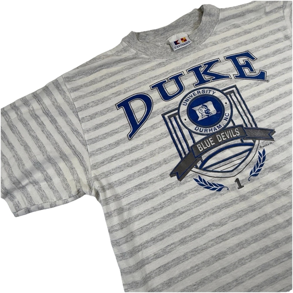 Vintage Duke Blue Devils T-Shirt Men Large‎ Grey Striped NCAA College 90s